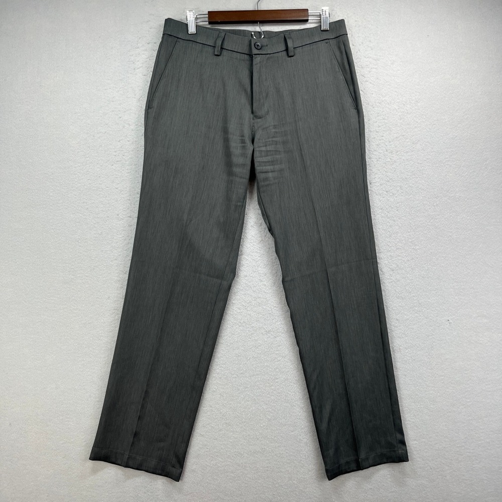 Haggar Performance Slacks Mens 32x30 Grey Dress Pants Slim Flat Front Business